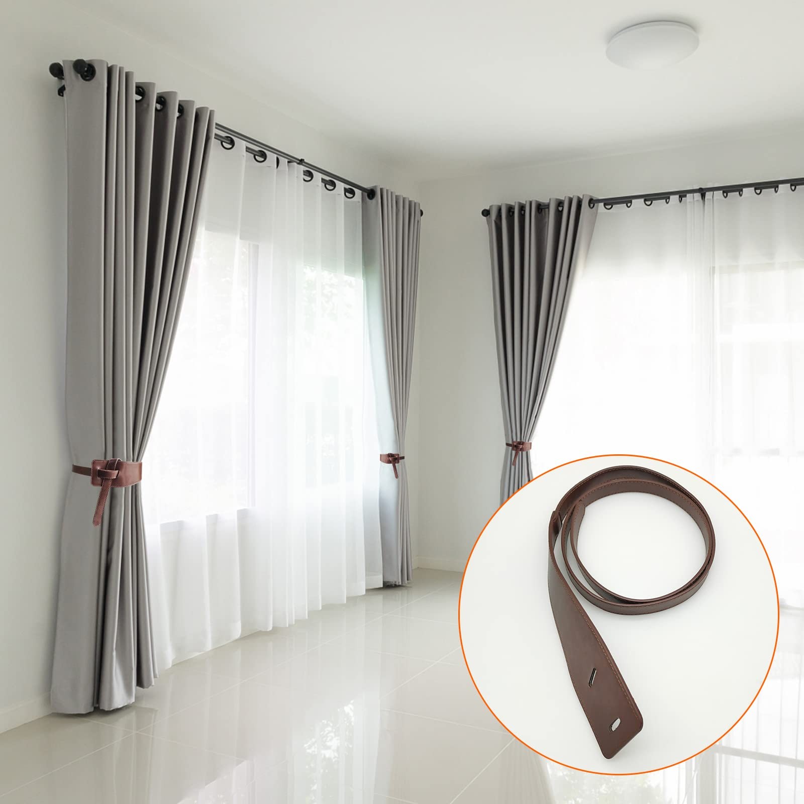 Leather Curtain Tie Backs, 4 Piece Minimalist Leather Drapery Tiebacks, Window T