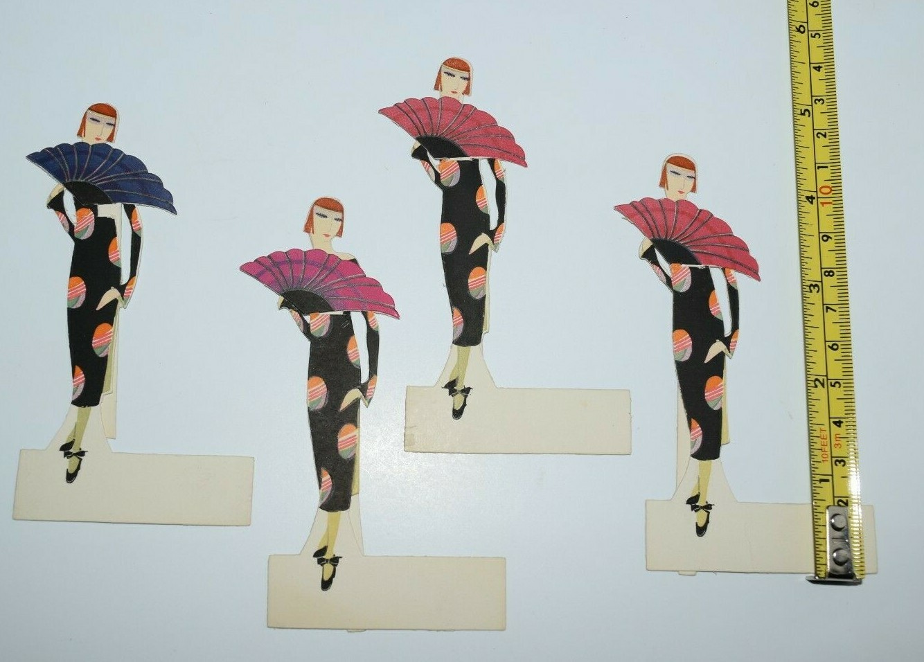 Vintage Art Deco Place Card Figure Stylized Exotic Women & Fans Asian 1920