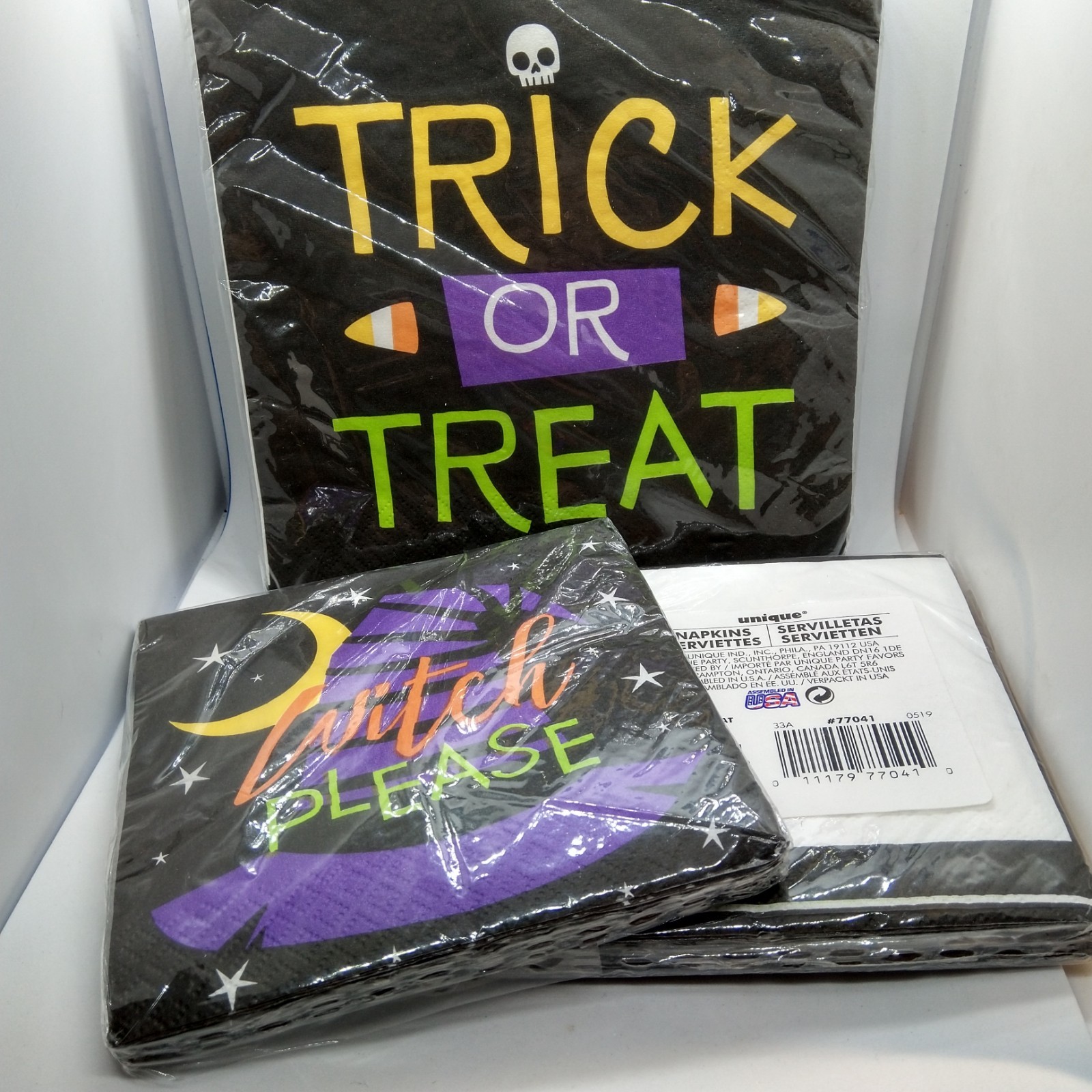 3 Packs 48 Halloween Napkin Purple & Black 2 Designs 6.5″ & 5″ 2 ply Unopened