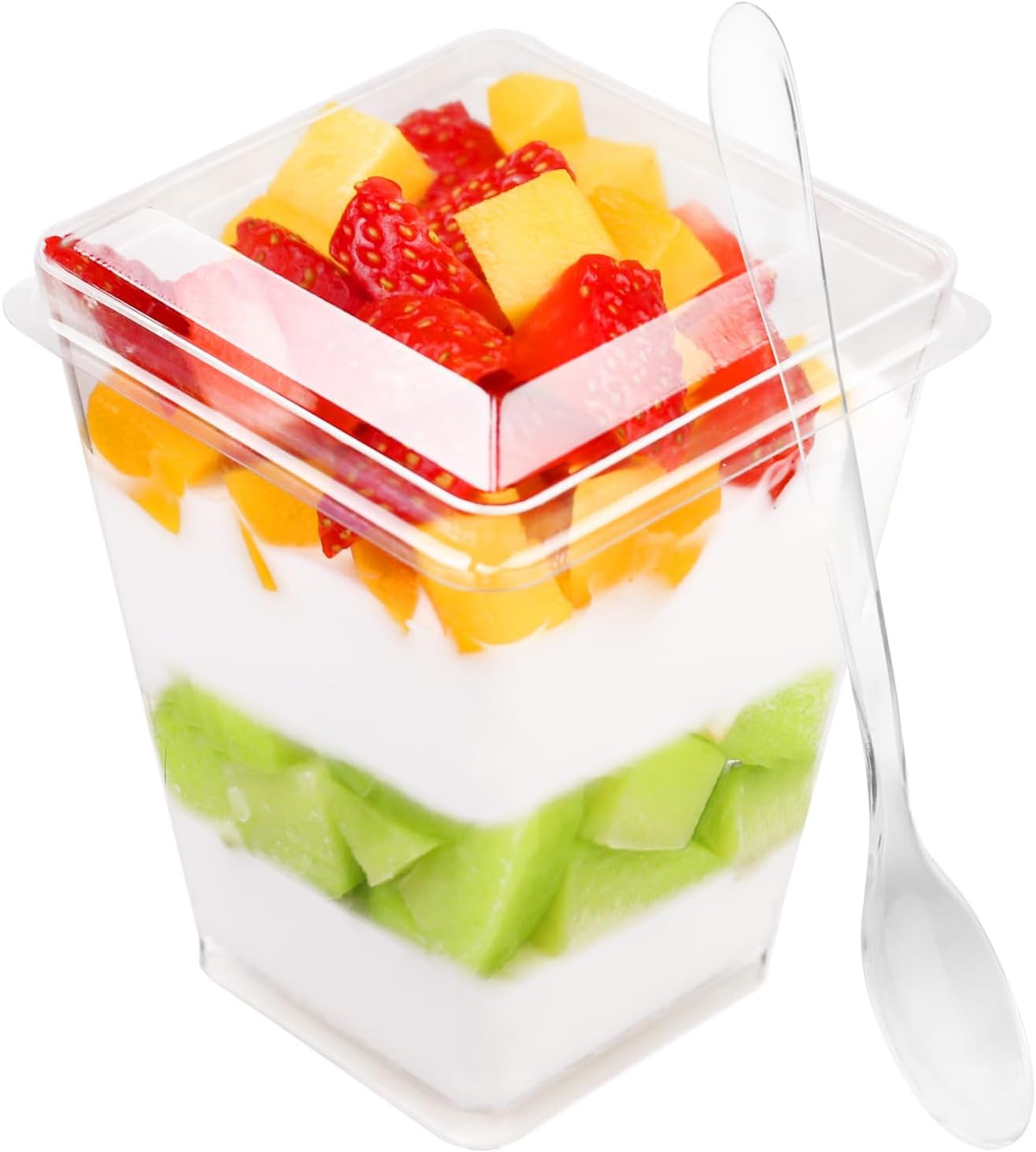 50 Pack 5 Oz Plastic Dessert Cups with Lids and Spoons, Yogurt Parfait Appetizer