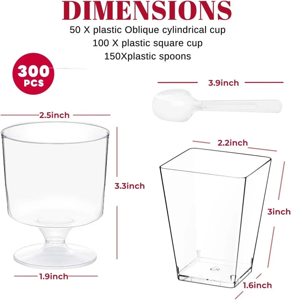 300 Pack Clear Plastic Dessert Cups(5 Oz),Disposable Parfait Cups for Pudding, F
