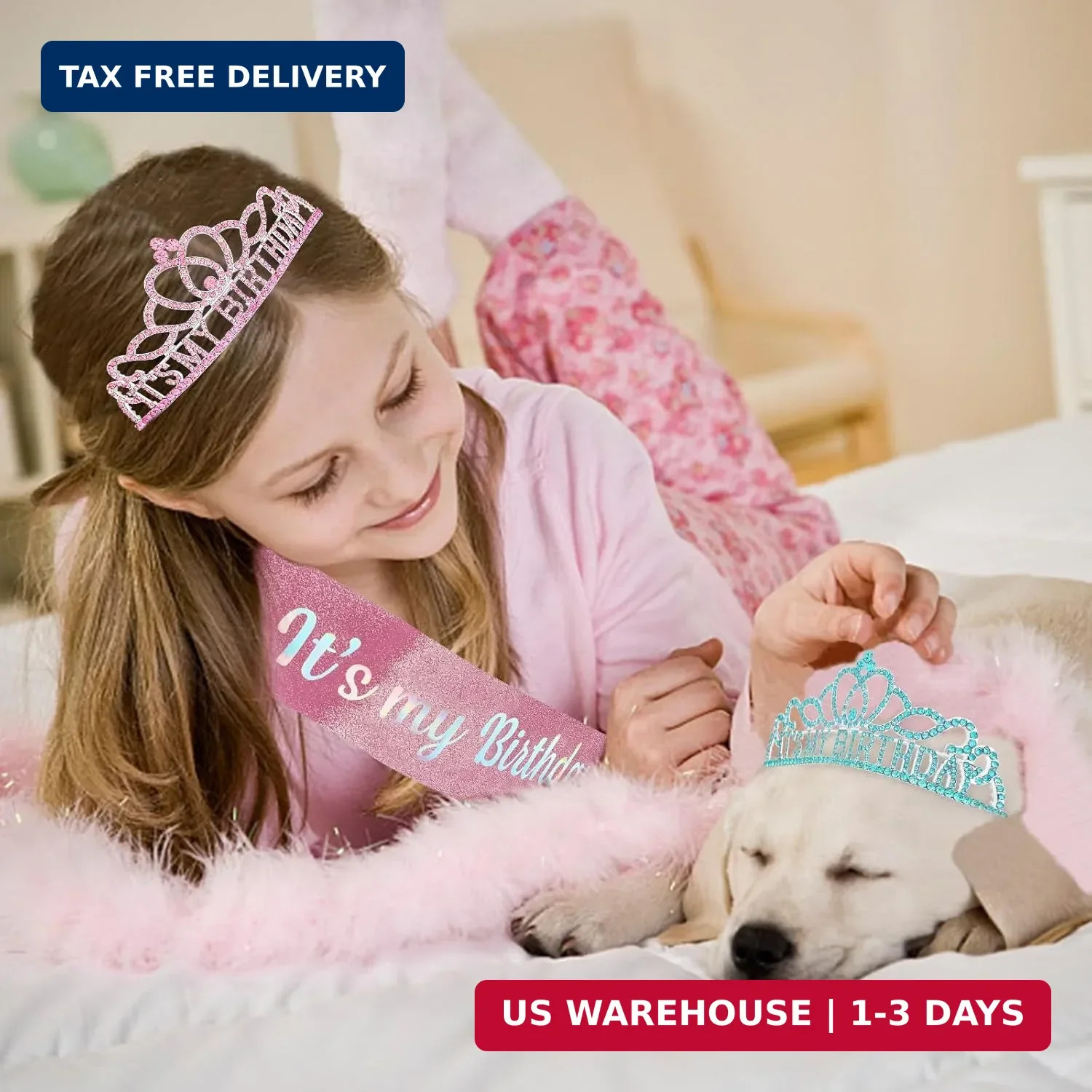 Birthday Crown and Sash Set, Glitter Its My Birthday Sash with Rhinestone Tiara