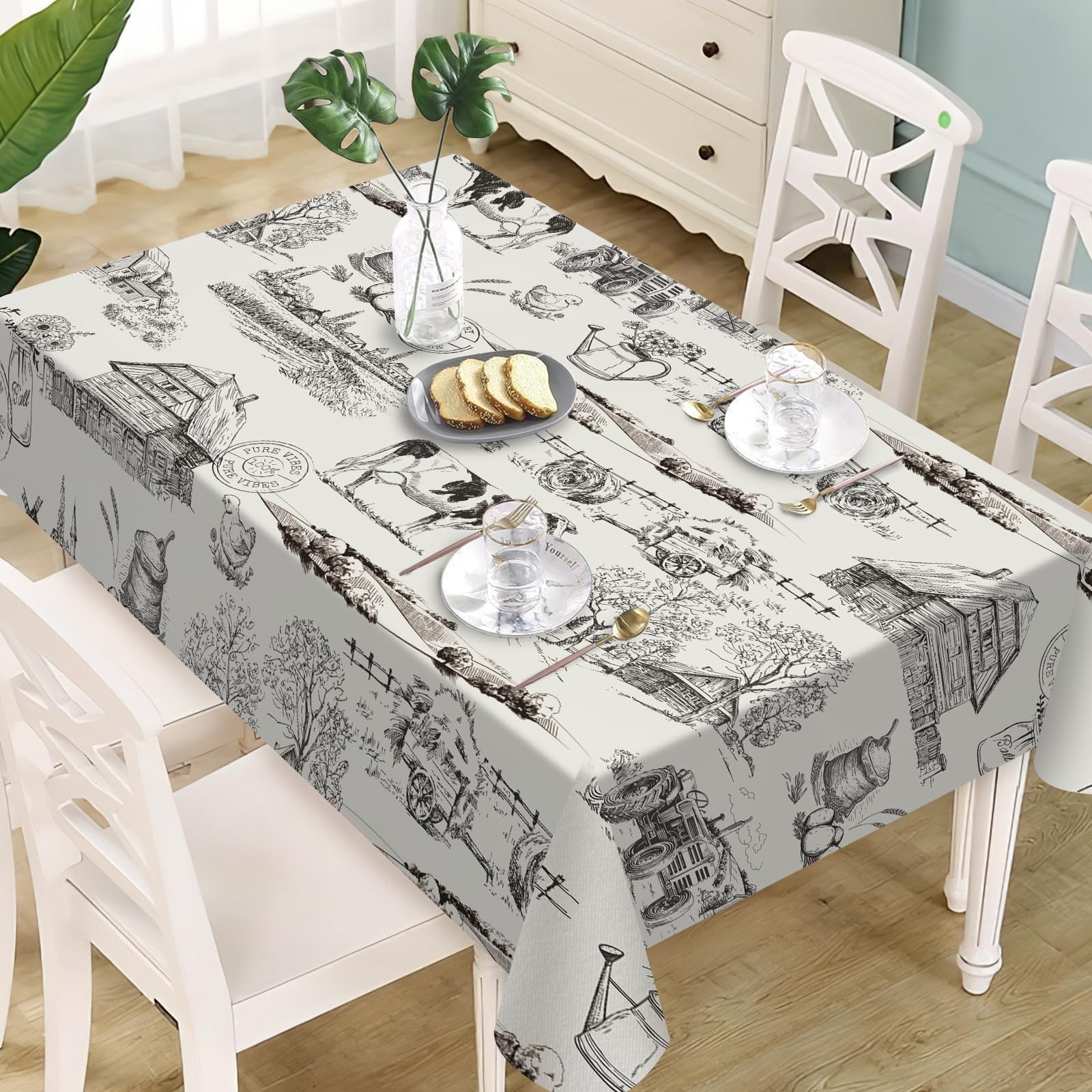 Livcoz Vintage Farm Animals Sketch Rectangle Tablecloth 60 x 84 Inches, Farmhous