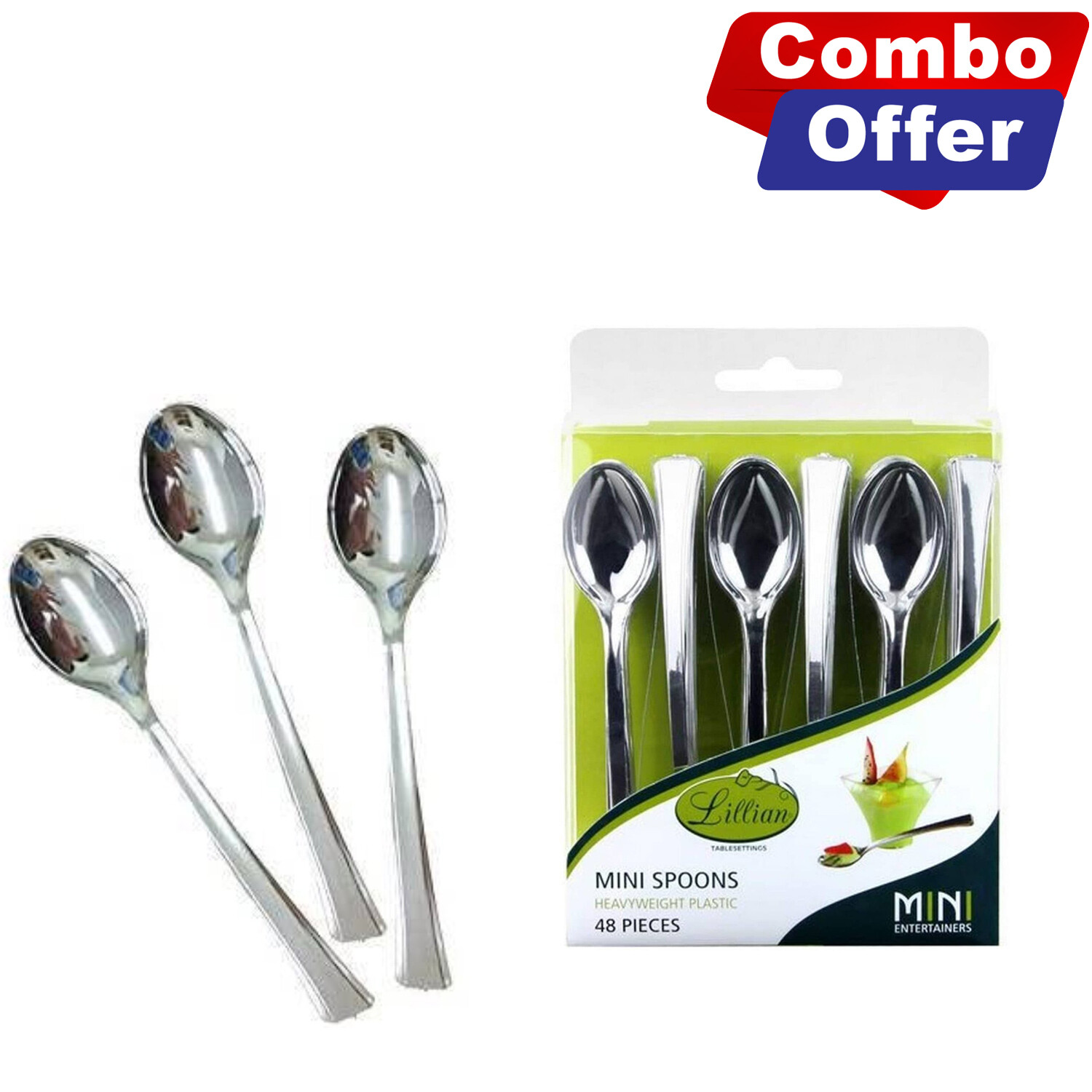 Lillian Mini Polished Silver Spoon For Dessert Plastic Spoon for Holiday Parties