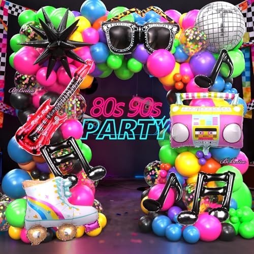 Retro 80s 90s Party Decorations Kit – 178PCS Balloon Arch, Disco Balls, Musical