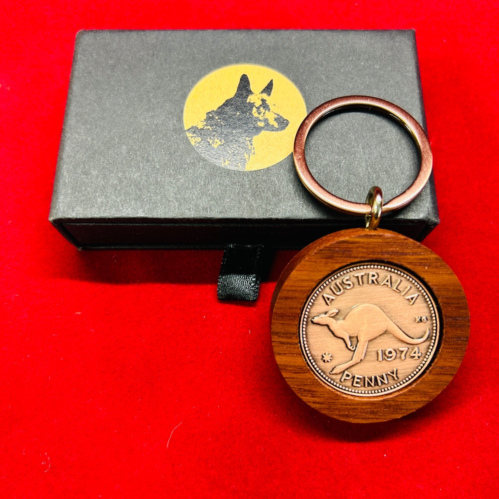 Jarrah Penny Keyring with an Australian penny of your choice