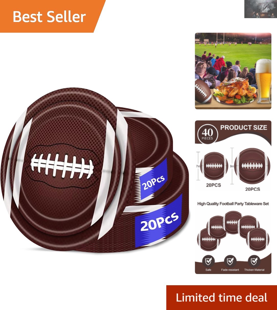 40pcs Football Party Paper Plates Set – Fun for Sports-Themed Celebrations