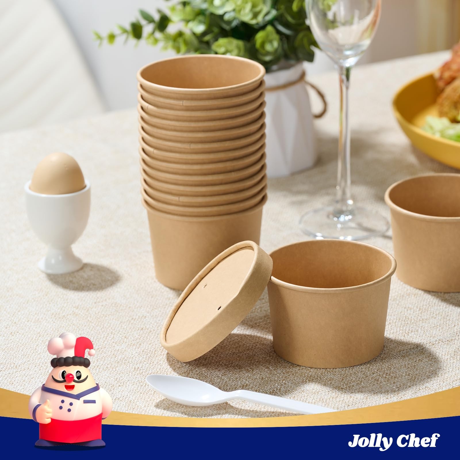 JOLLY CHEF 50 Pack Disposable Paper Food Containers with Lids, 8 oz To Go Soup B