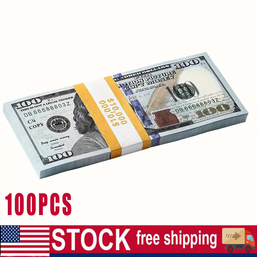 100 PCS 100 Dollar Bills Replica Play Money Movie Fake Bank Games Kids Cash