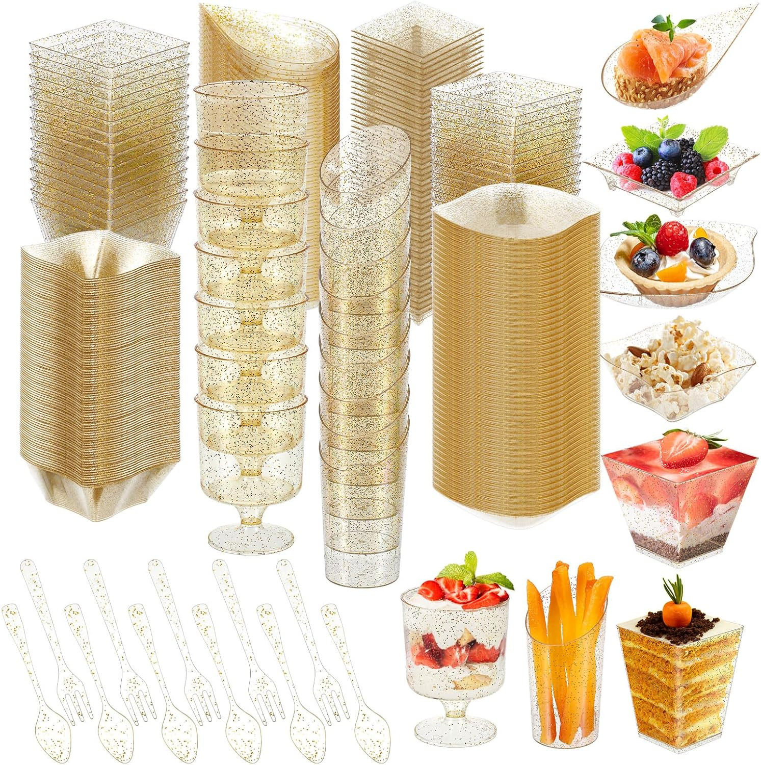 400 Pcs Gold Mini Appetizer Plates & Cutlery Set for Parties and Desserts