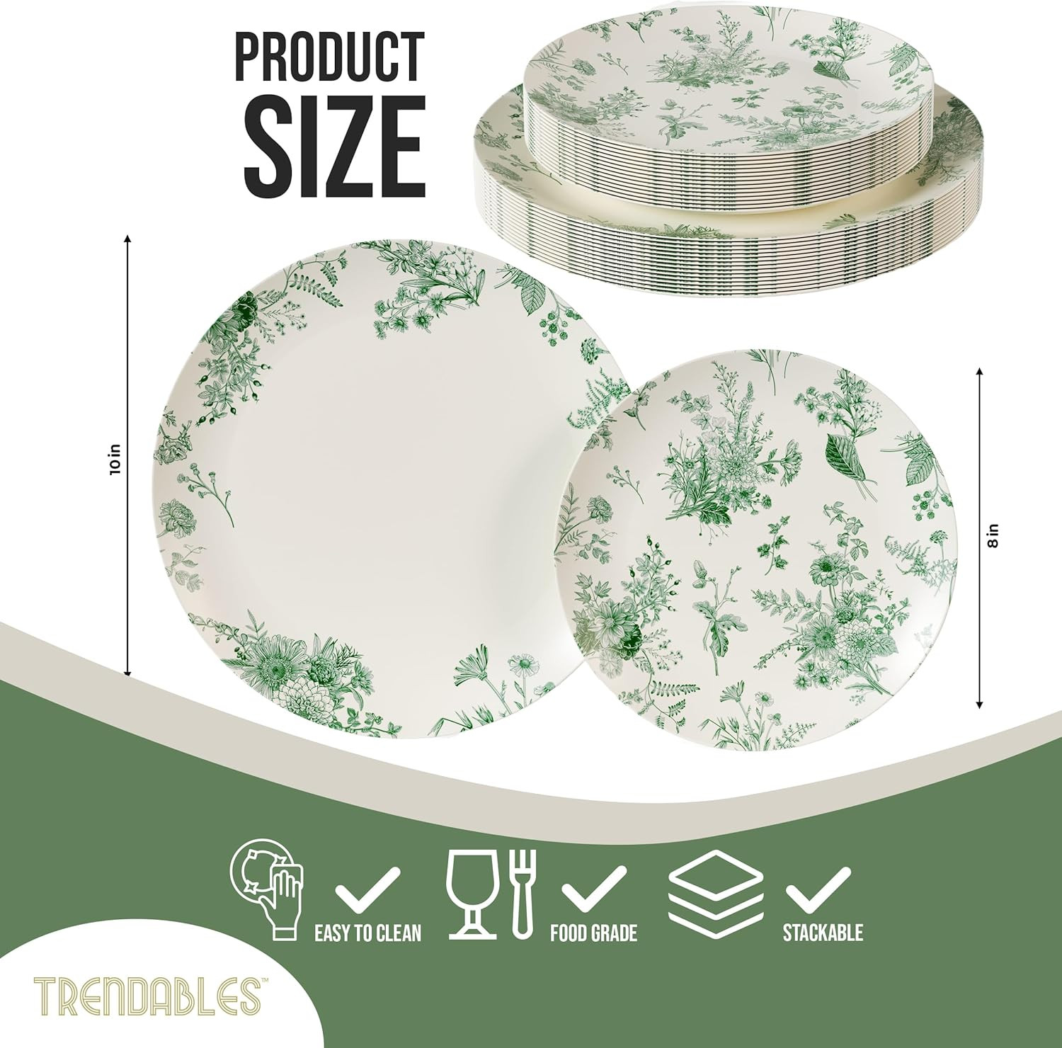 Elegant 80-Piece Disposable Plate Set for 40 Guests – Ivory & Green Design