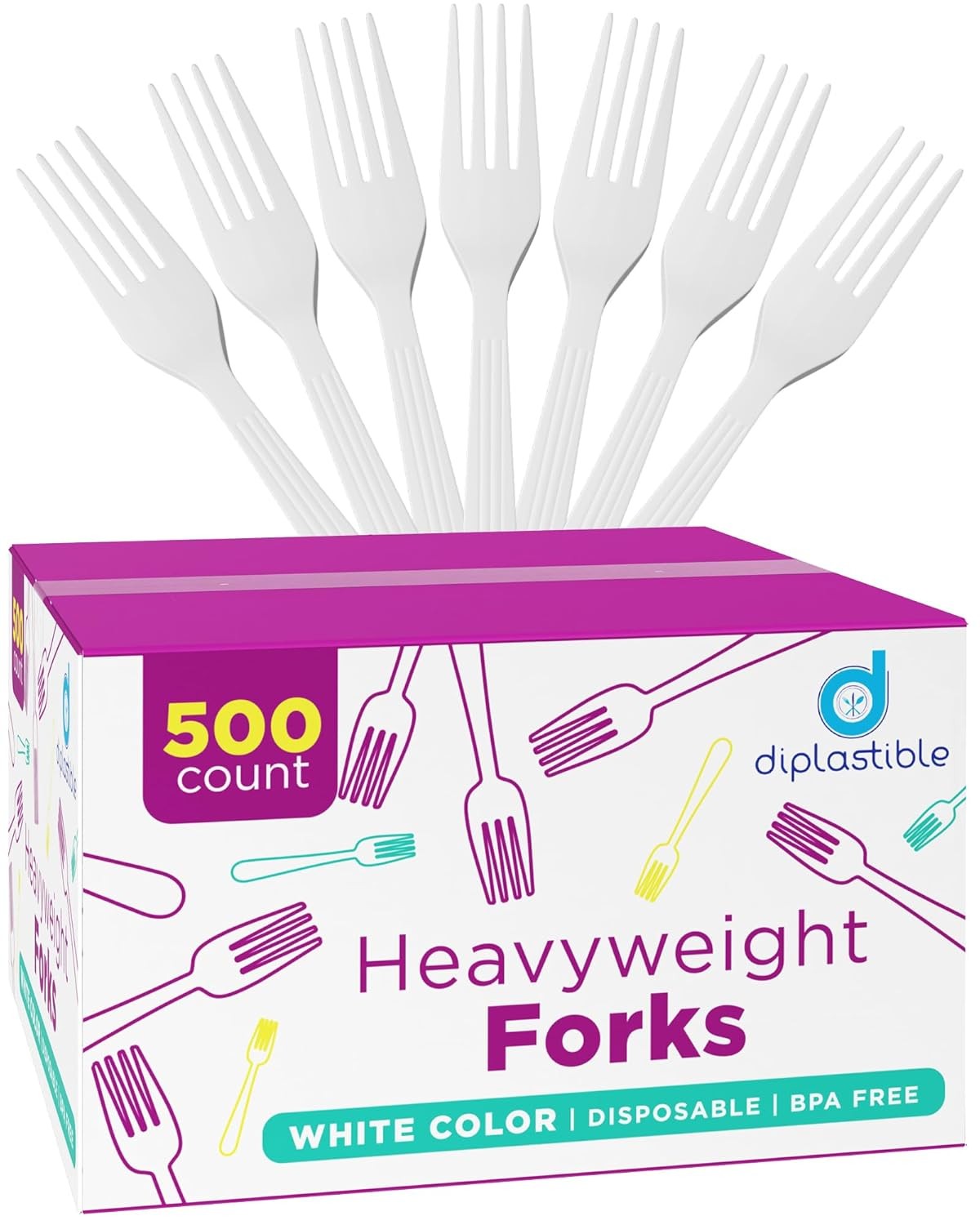 500 Count Heavyweight Disposable White Plastic Forks Party Pack Fork Set