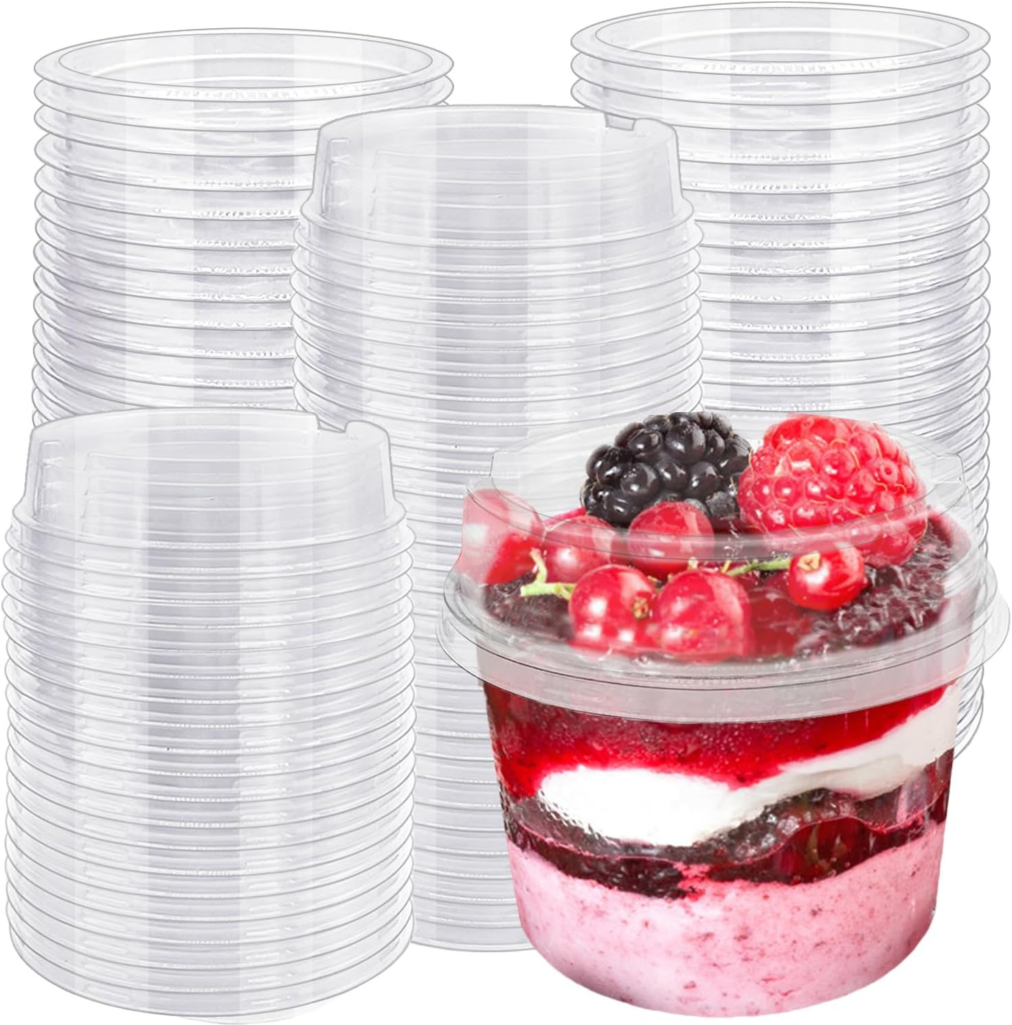 50 Pack 8 Oz Plastic Dessert Cups with Lids,Disposable Plastic