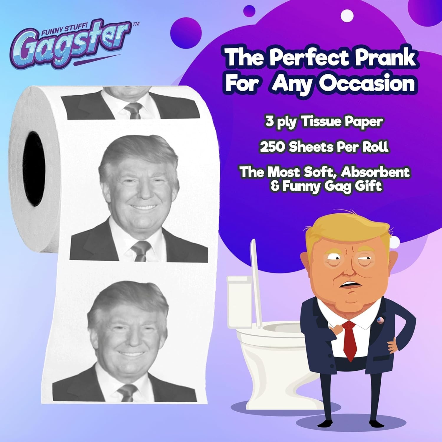 Donald Trump Toilet Paper Roll – 3 Ply Funny Novelty Bathroom Tissue Gag – 20…
