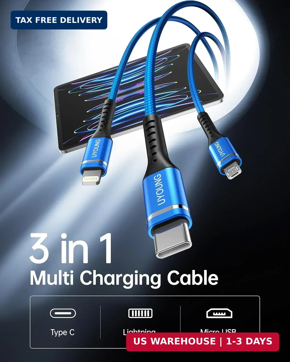 Multi Charging Cable 2Pack 10FT, 3 in 1 Charger Cable Braided Universal Long Pho