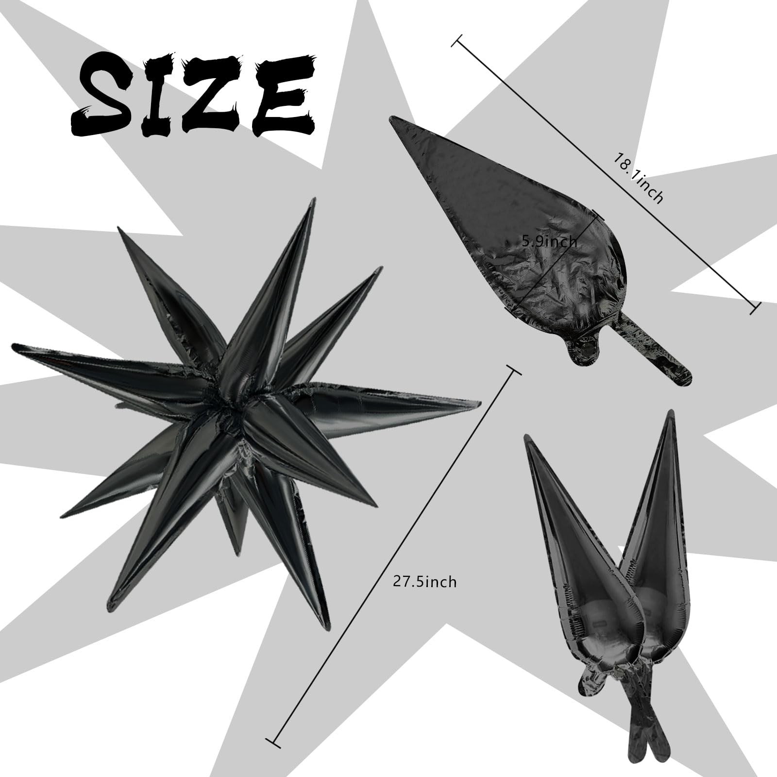 Star Balloons 60Pcs Black Balloon 12 Spike Foil Balloons Explosion Mylar Cone…