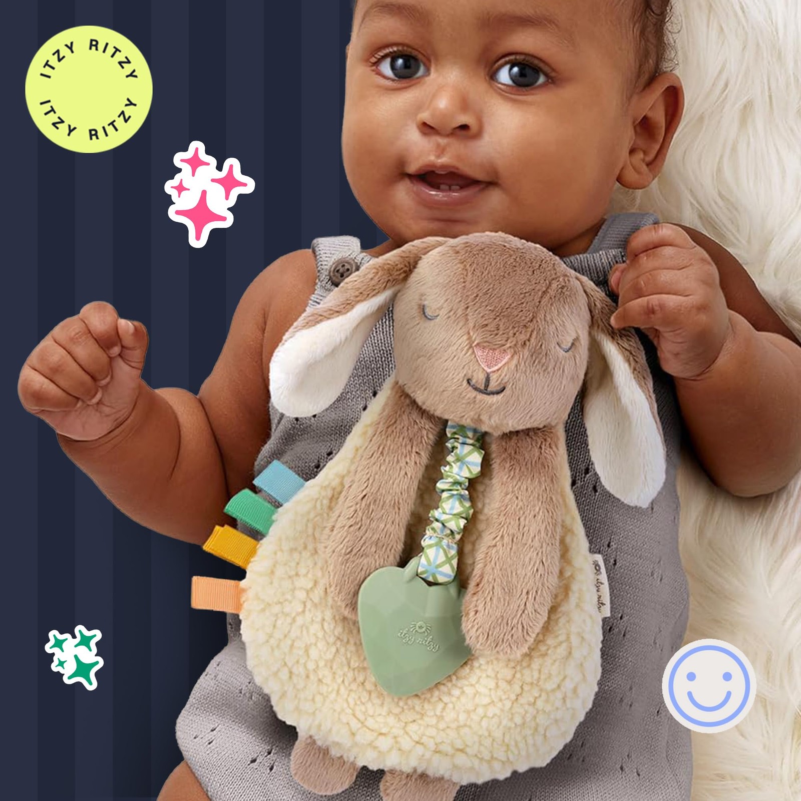 Itzy Ritzy – Itzy Lovey Including Teether – Baby Lovey with Teether, Textured Ri