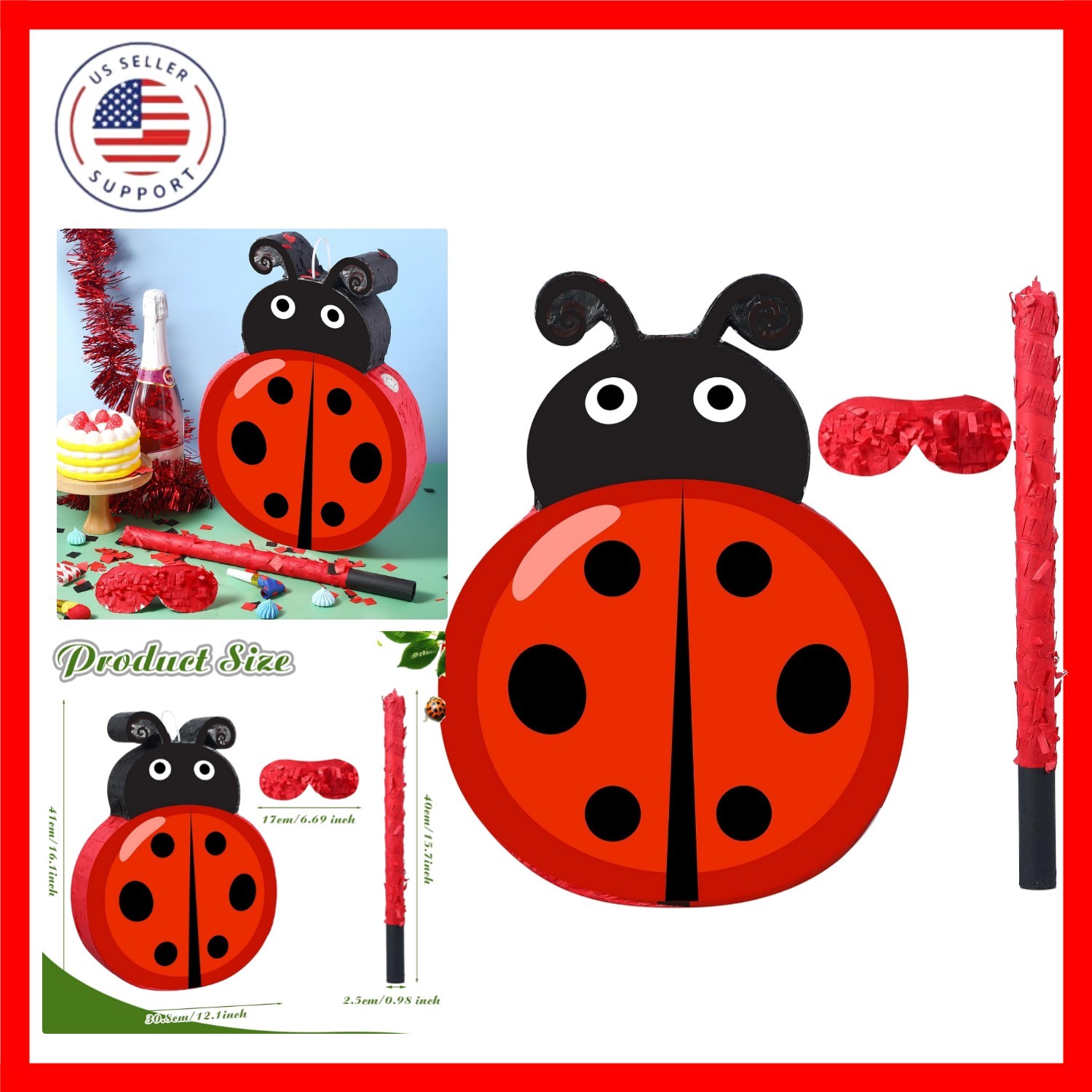 Ladybug Piñata with Blindfold Bat Confetti Decorations Ladybug Birthday Party…