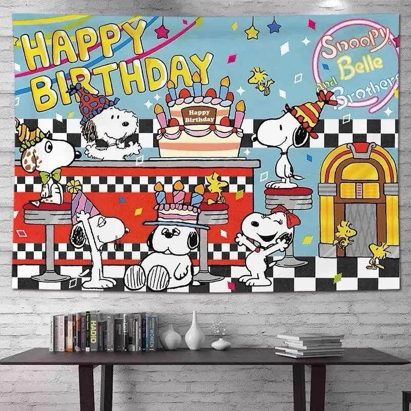 NEW Cartoon Peanuts Snoopy Theme Happy Birthday Backdrop 5 x 4.5ft