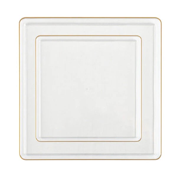 The Edge Collection Disposable Square Plastic Plates with Gold Rim