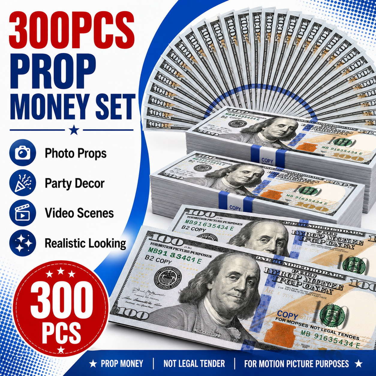 $100 Dollar Bills Prop Motion Picture Money $30,000 Dollars Total Party Props!!