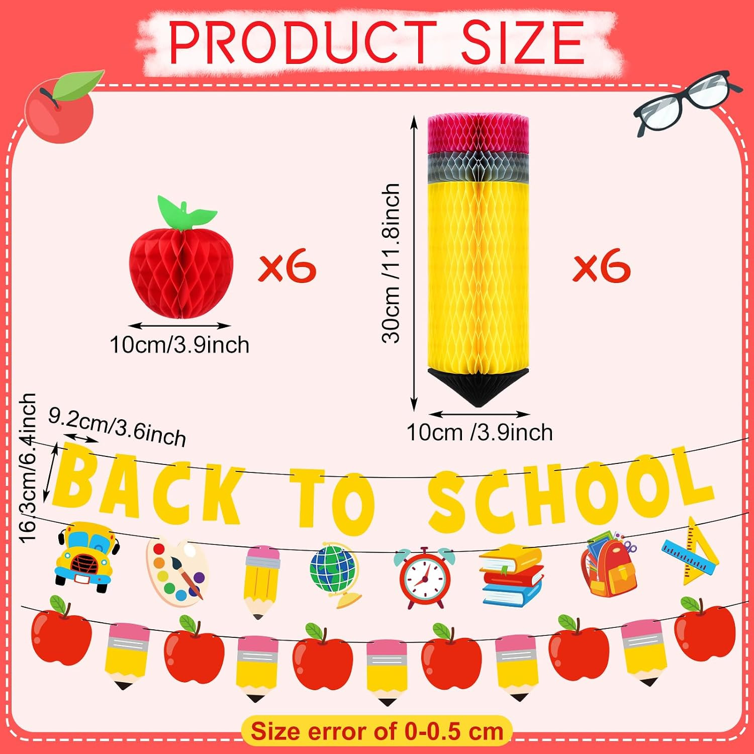 43 Pcs Back to School Decorations Pencil Apple Hanging Honeycomb Centerpiece Dec