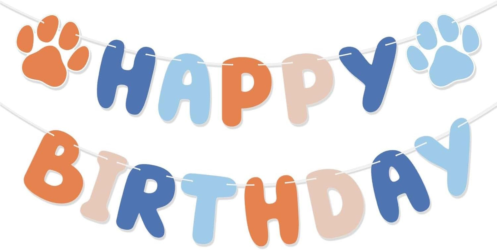 Blue and Orange Birthday Banner, Orange and Blue Dog Theme Party Decorations for
