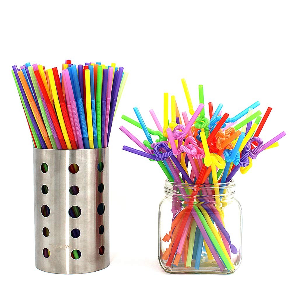 ALINK 200 PCS Flexible Plastic Drinking 200 Count (Pack of 1), Rainbow