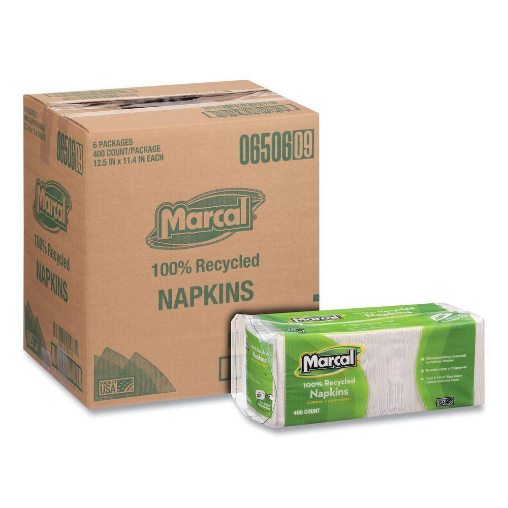 11.4 In. X 12.5 In. 100% Recycled White Luncheon Napkins, (400 per Pack, 6 Packs