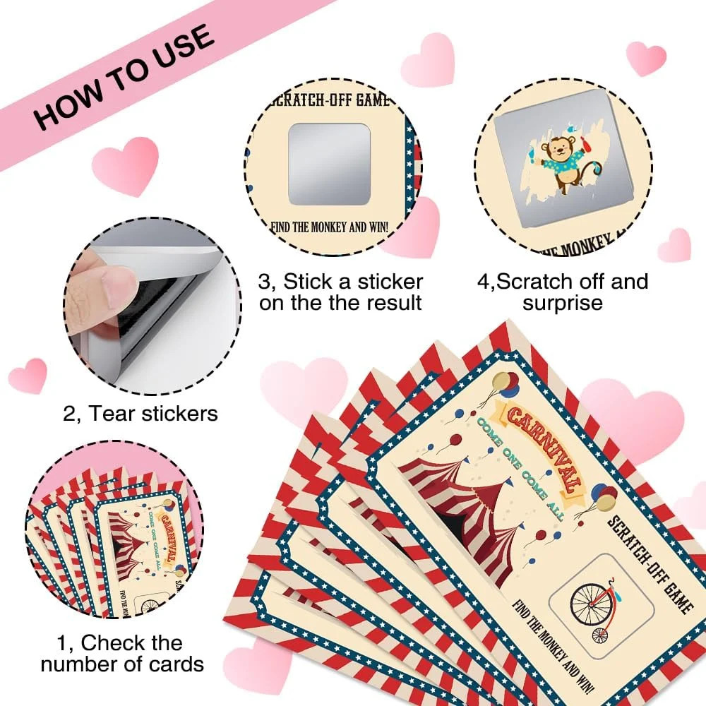 50 Pcs Carnival Come One Come All Scratch Off Game Cards, Retro Circus Theme Scr