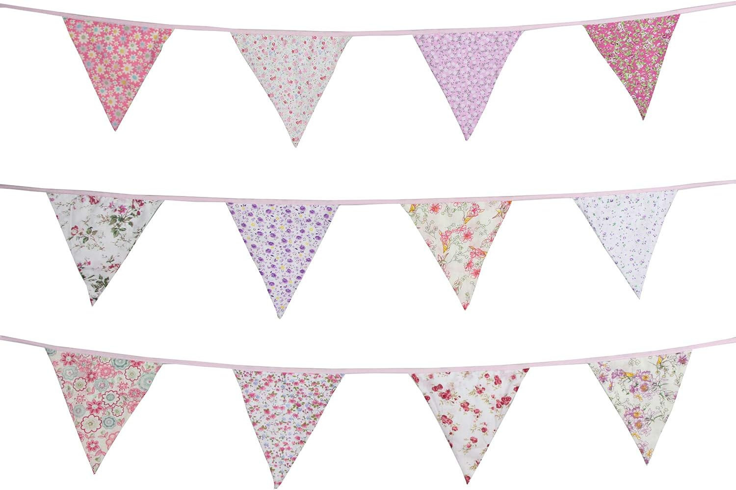10M/32Ft Triangle Bunting Banner, 36 Pcs Cotton Fabric Flags Pennant Garlands