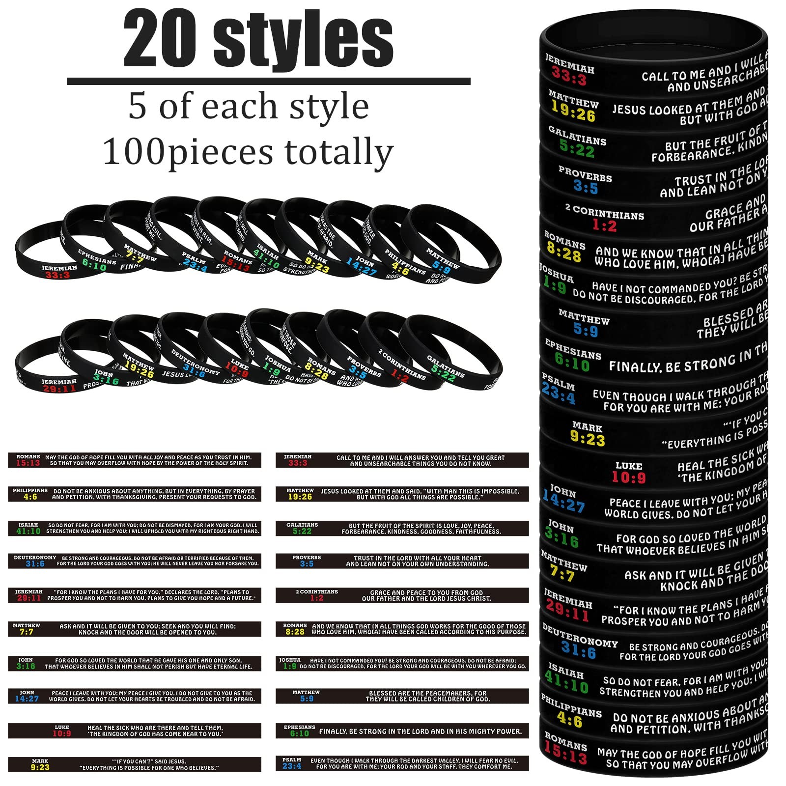 100 Pcs Bible Verse Bracelets Christian Scripture Bracelets Bulk Rubber Religiou
