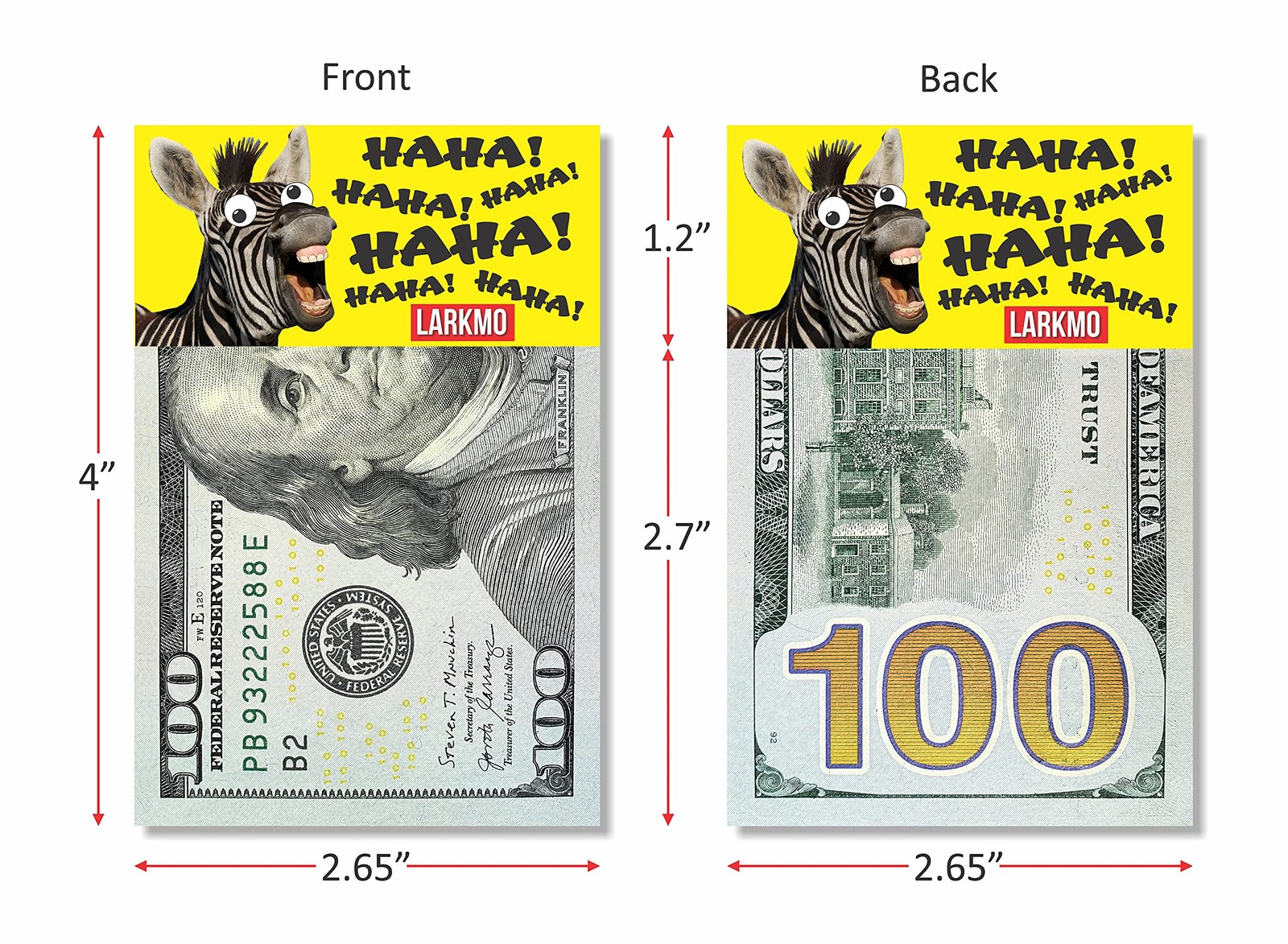 Larkmo The Pranking Zebra Funny $100 Gag, Realistic One Small, Multicolor