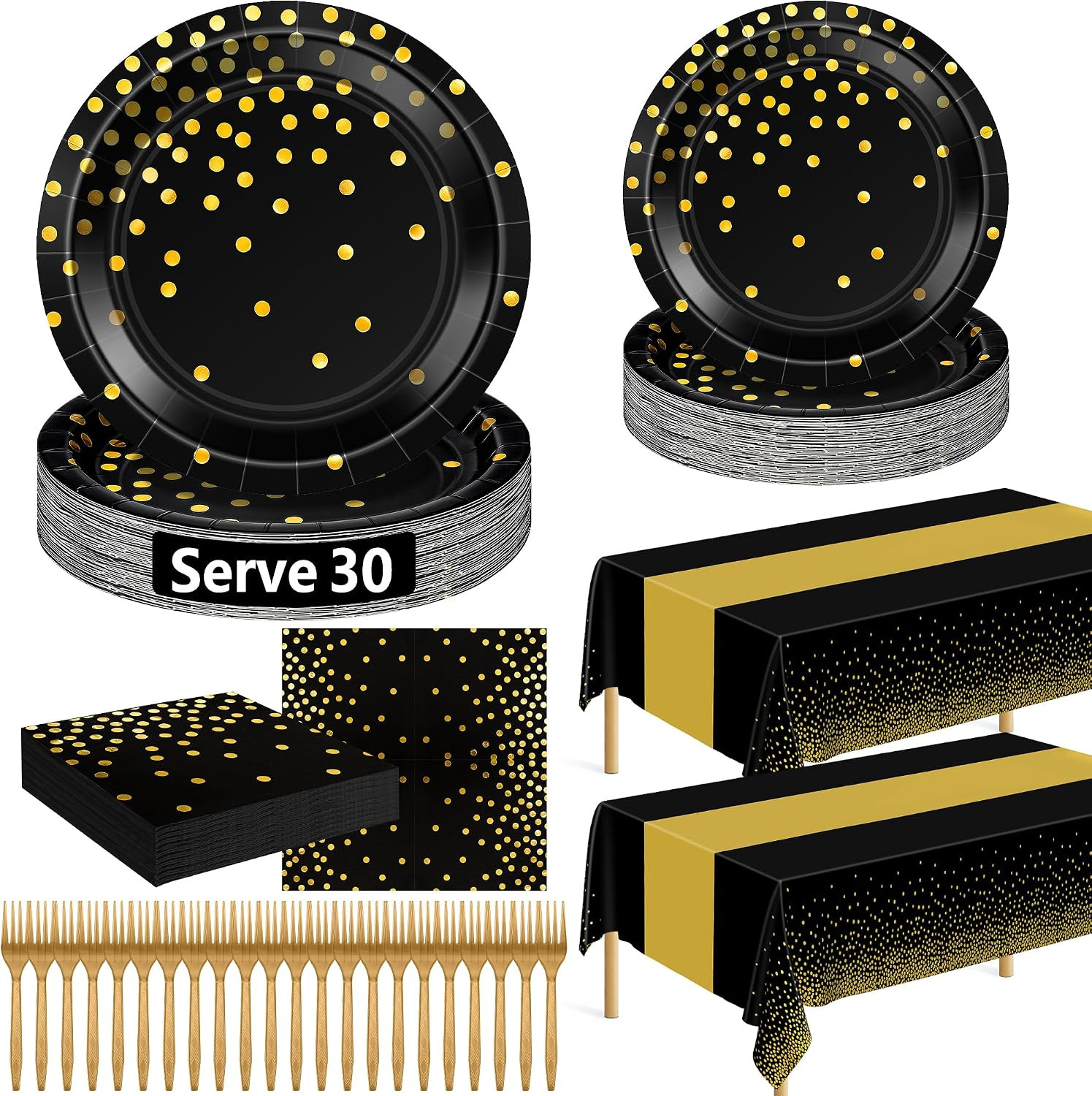 122 Pcs Black and Gold Plates and Napkins, Black Plates Disposable for Party, Go