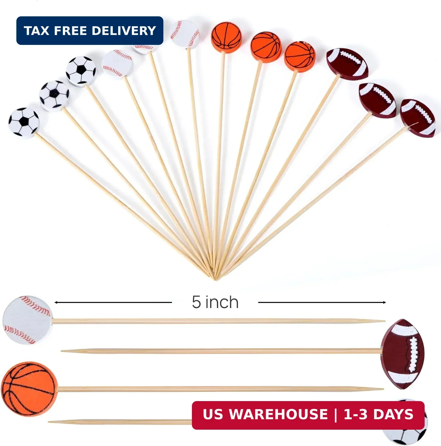 JtmyAota 100 Pack Soccer Toothpicks, 4.7 Inch Bamboo Cocktail Picks, Bamboo Toot