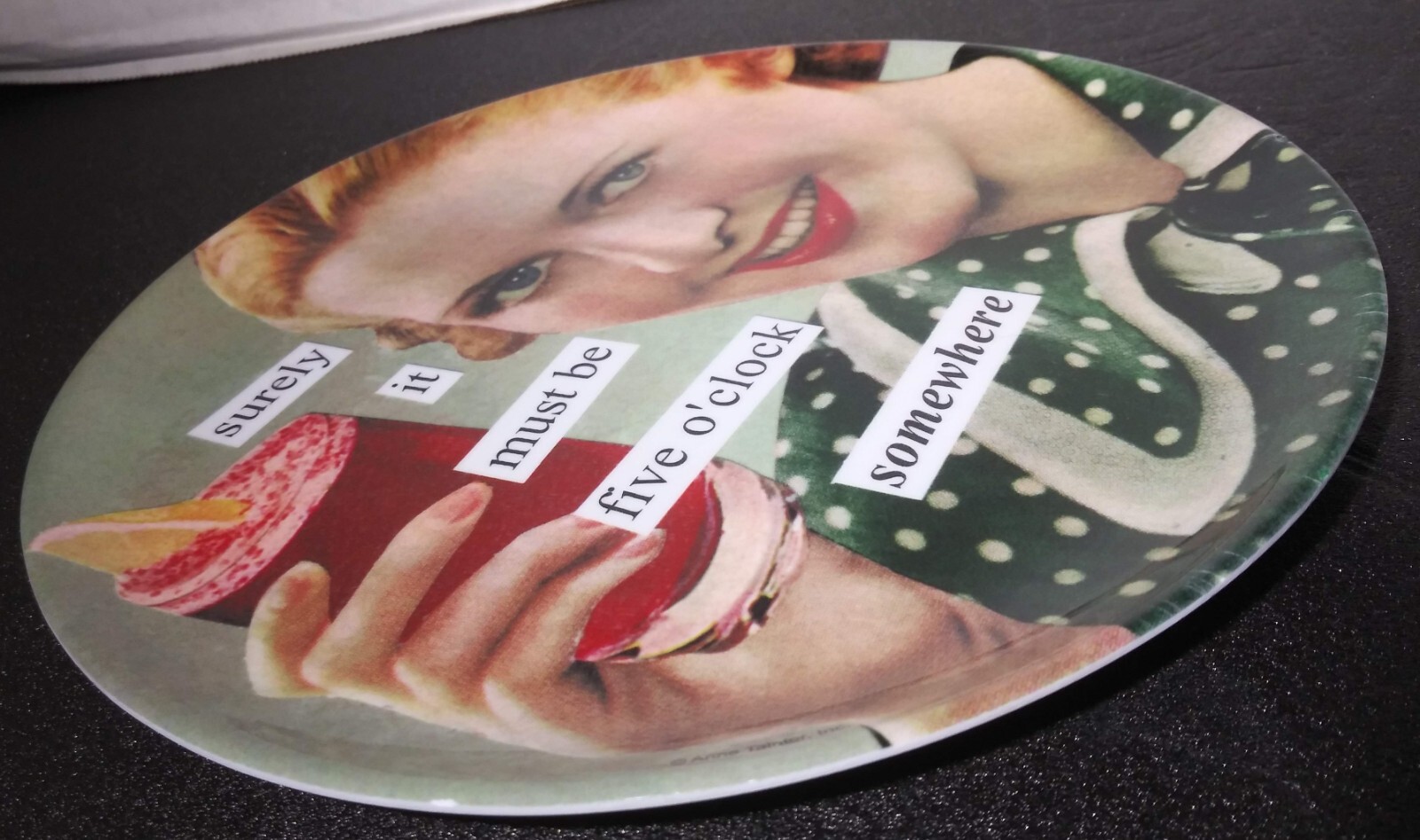 Set of 2 Anne Taintor Retro Cocktail Hour Melamine Plates Happy Hour 7.5″