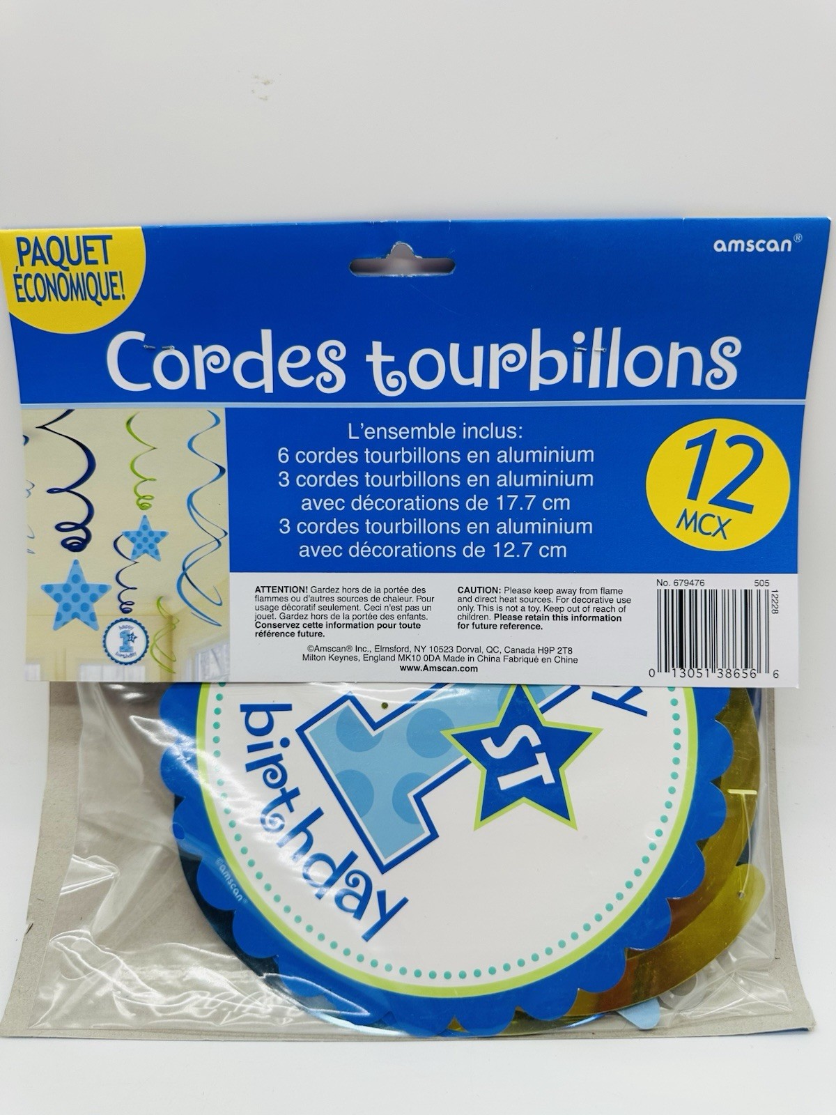 New First 1st Birthday Foil Swirl Decorations Blue Boy Polka Dots 12 Pieces