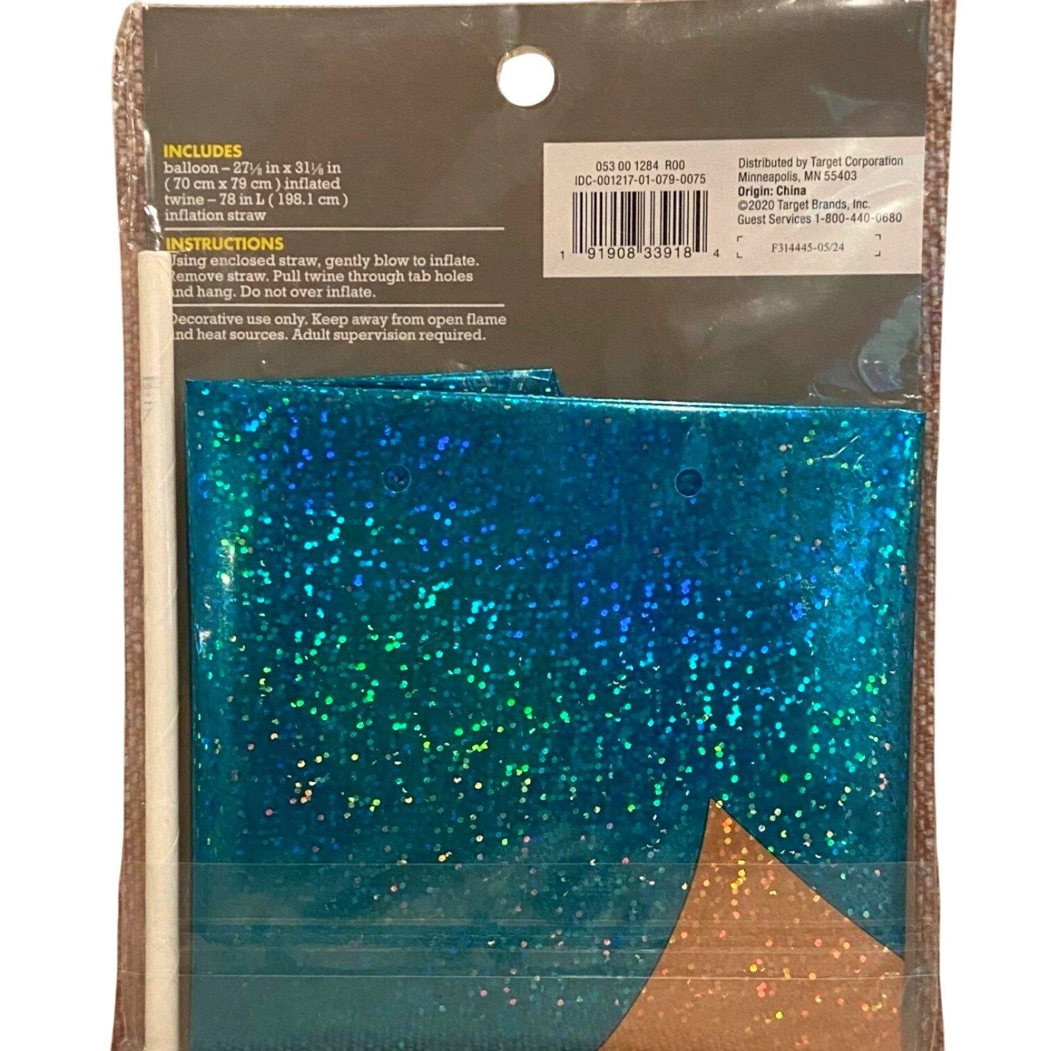 Spritz Mermaid Foil Balloon w/ Inflation Straw, 27-1/2″ x 31″