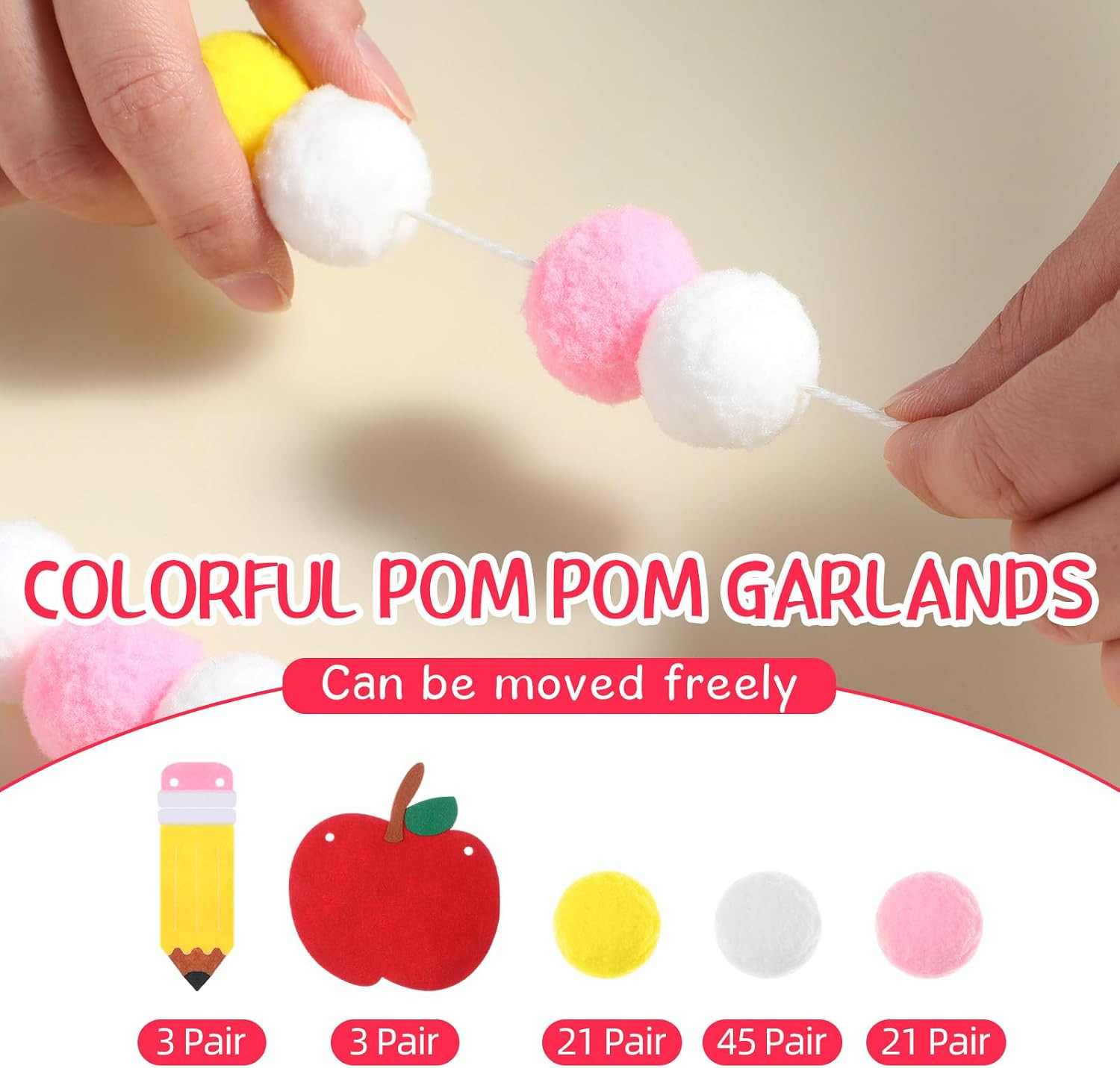 3 Pcs Back to School Decorations 10 Ft Apple and Pencil Felt Ball Banner Cute Po