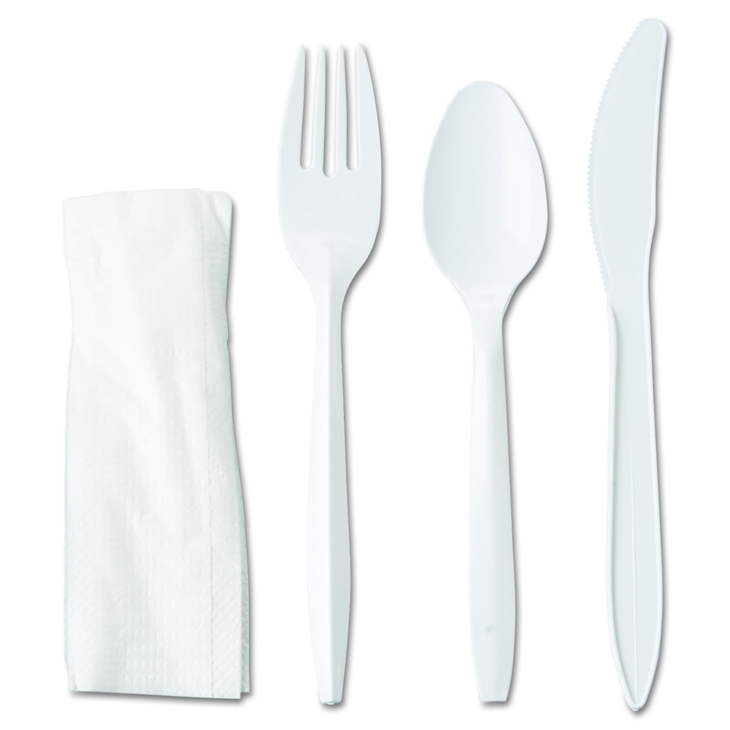 GEN Medium Weight Plastic Fork, Knife, Spoon and Napkin Cutlery Kit in White 250