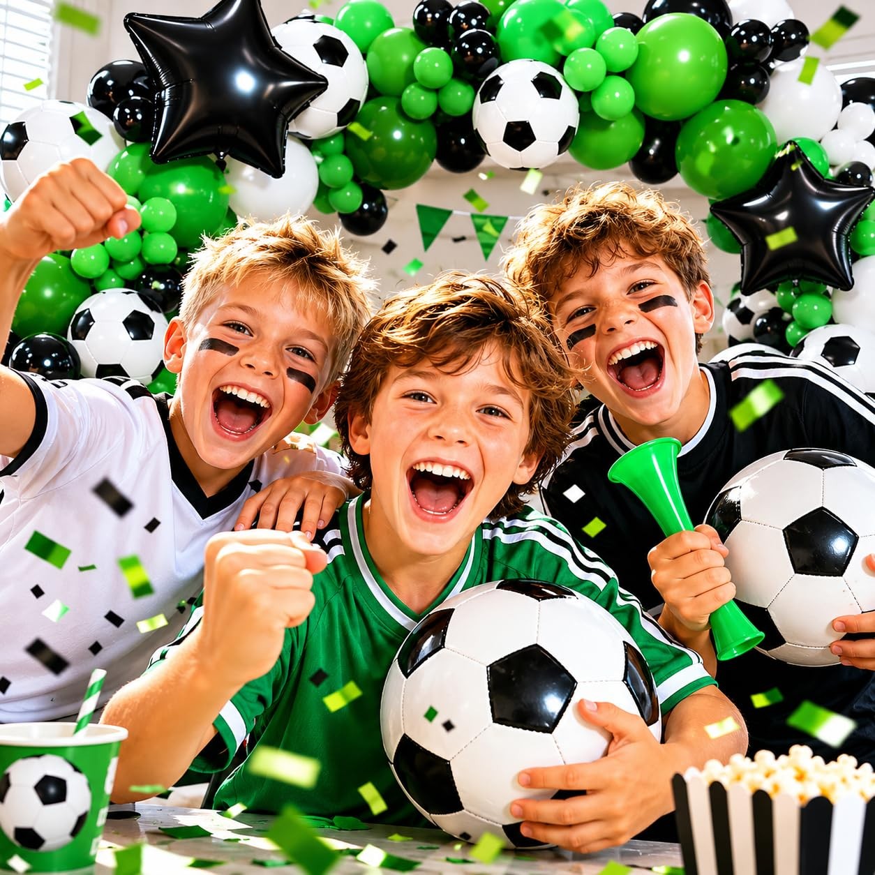 150Pcs Soccer Balloon Garland Arch Kit – Dark Green White Black Soccer Party …
