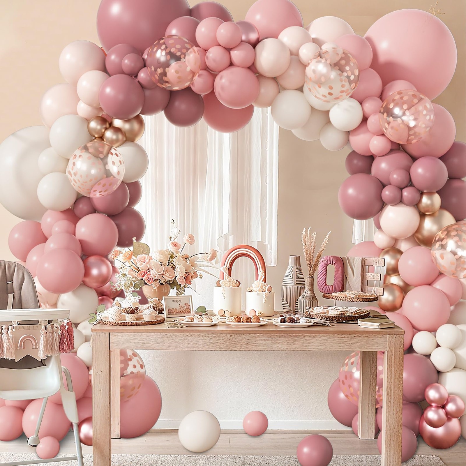 173Pcs Dusty Rose Pink Nude Balloon Garland Arch Kit, 18In Retro Blush Peach …
