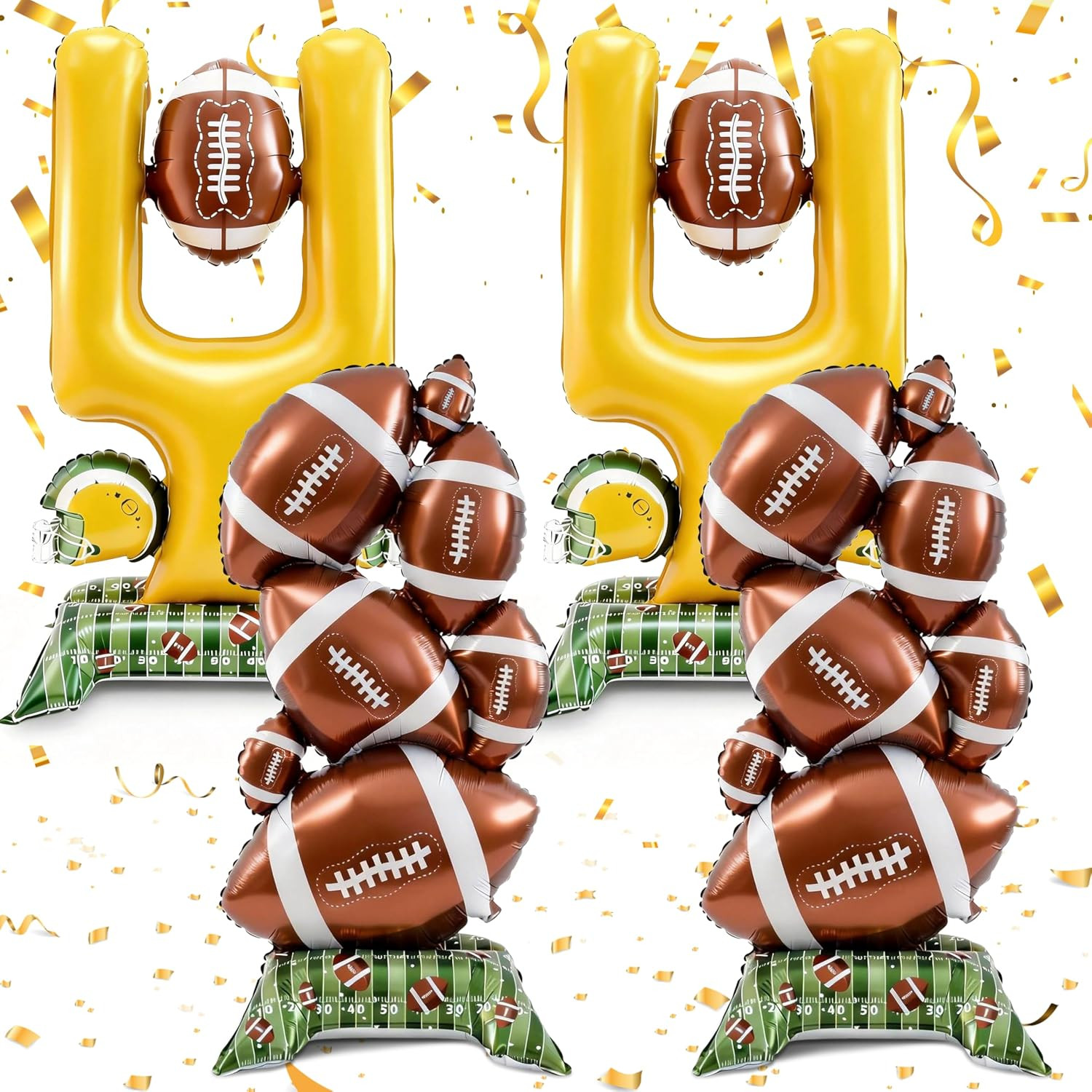 4 Pcs Football Party Decorations – 5 Ft Standing Football Balloons with Green Fi