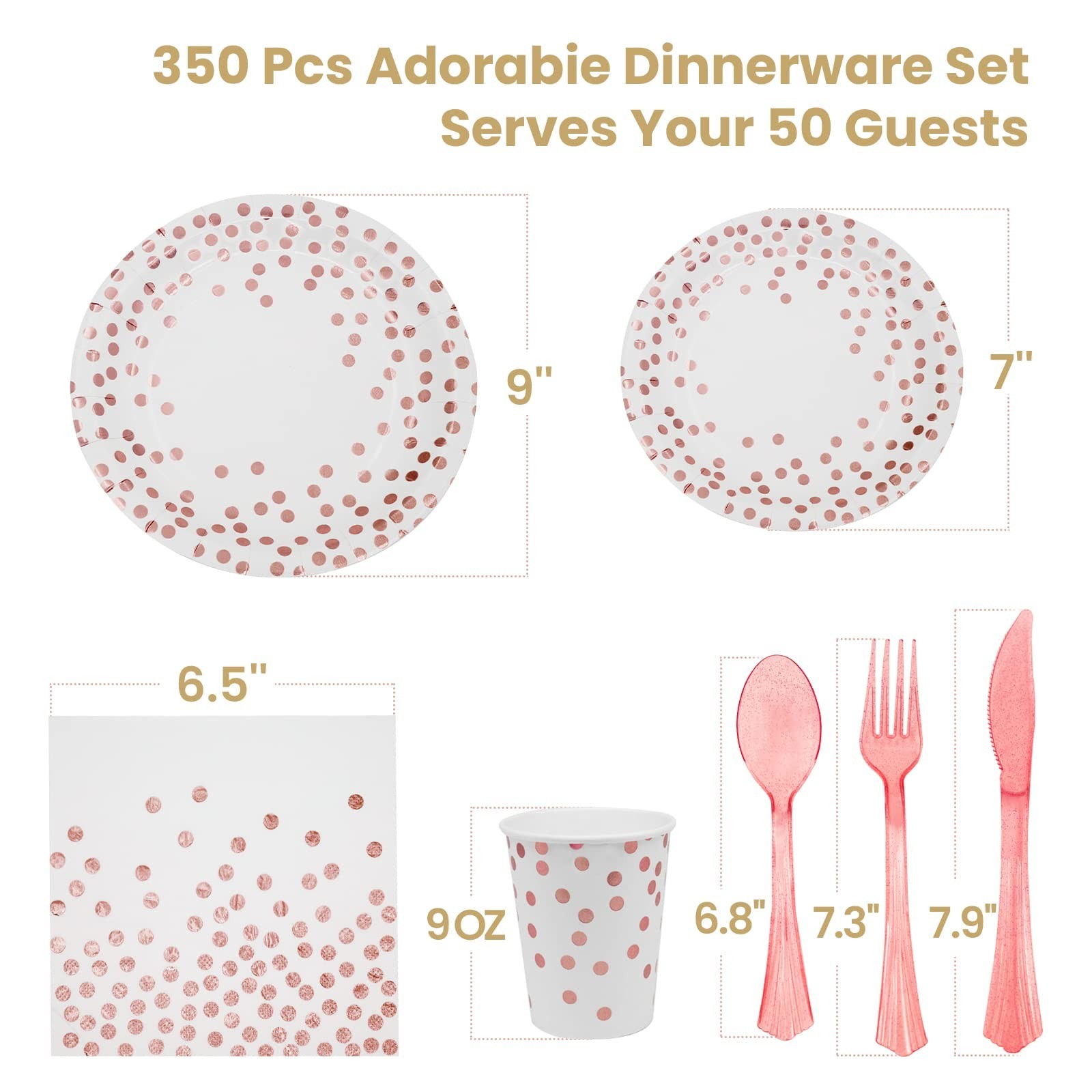 AIRE 350PCS White and Rose Gold Paper Plates Party Supplies for 50 Guests Par…