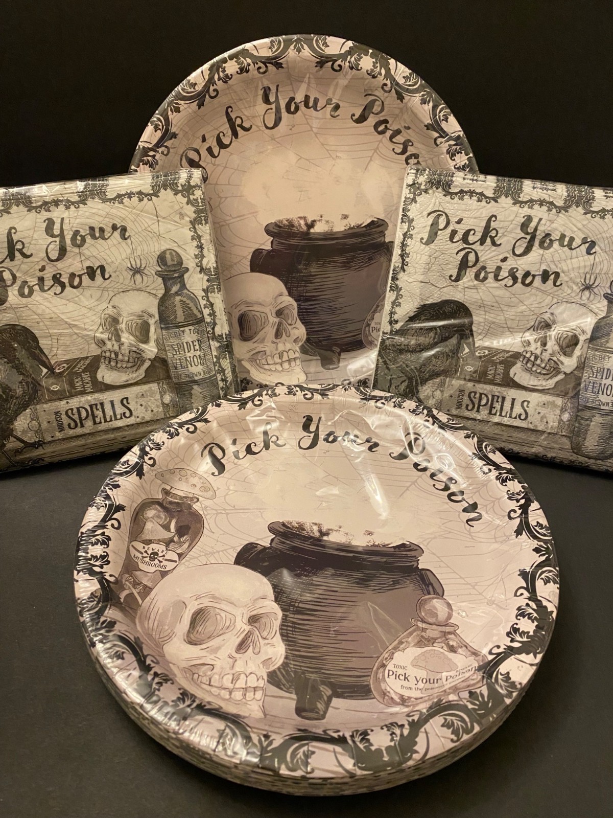 Halloween Party Decor Set For 30 Guests – Plates Napkins Sign Bowls Apothecary