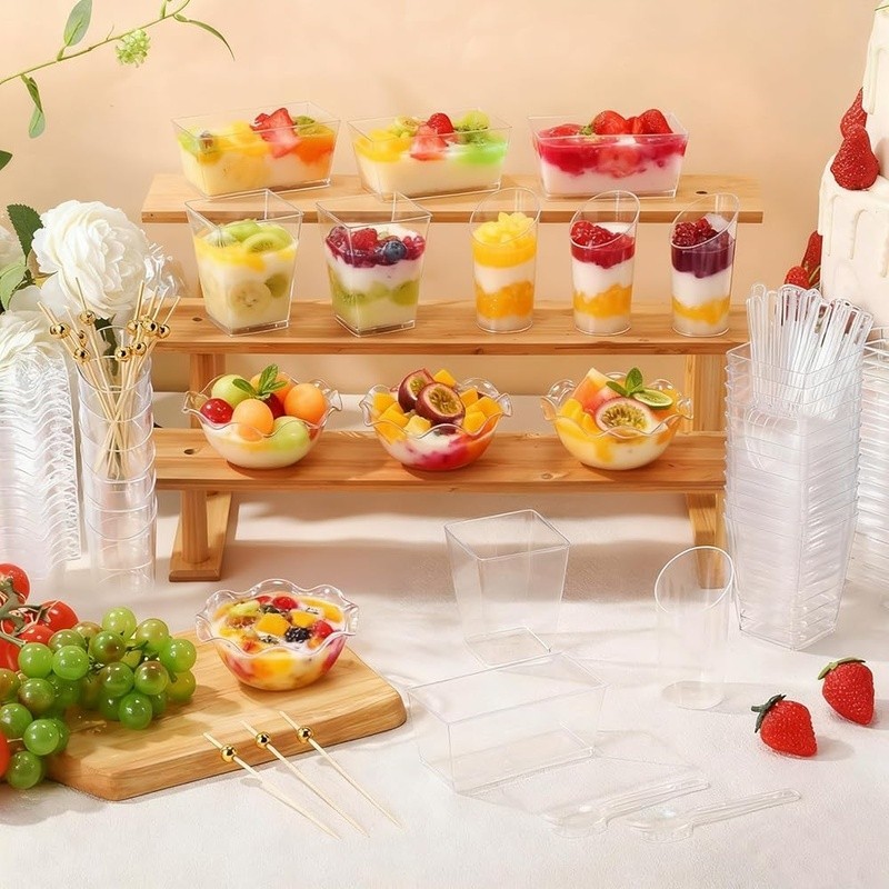Plastic Dessert Cups Bulk Mini Bowls W/ Spoons Picks Parties Events New