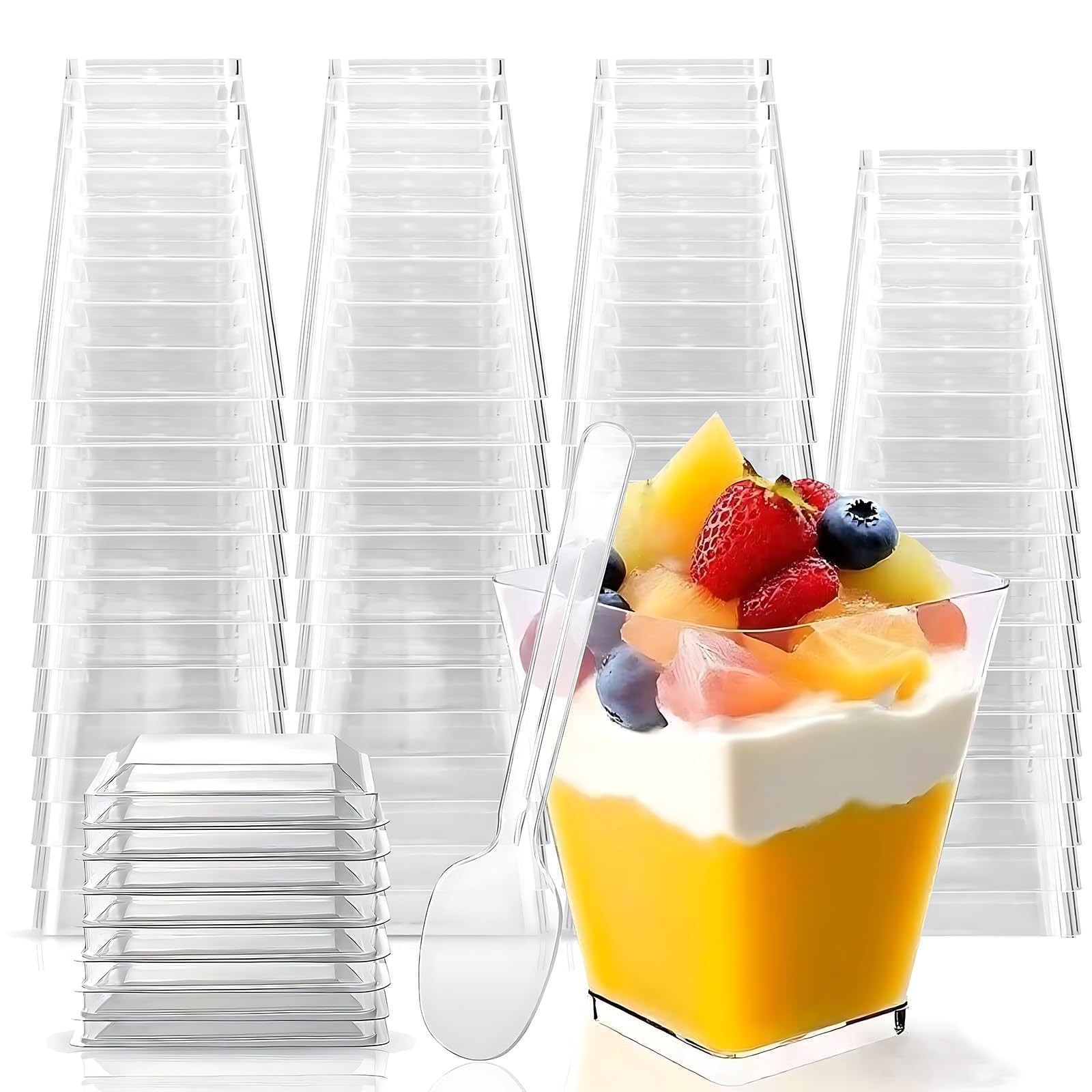 Rouceyxin 50 Pack 5 oz Plastic Dessert Cups with Lids and Spoons, Yogurt Parfait