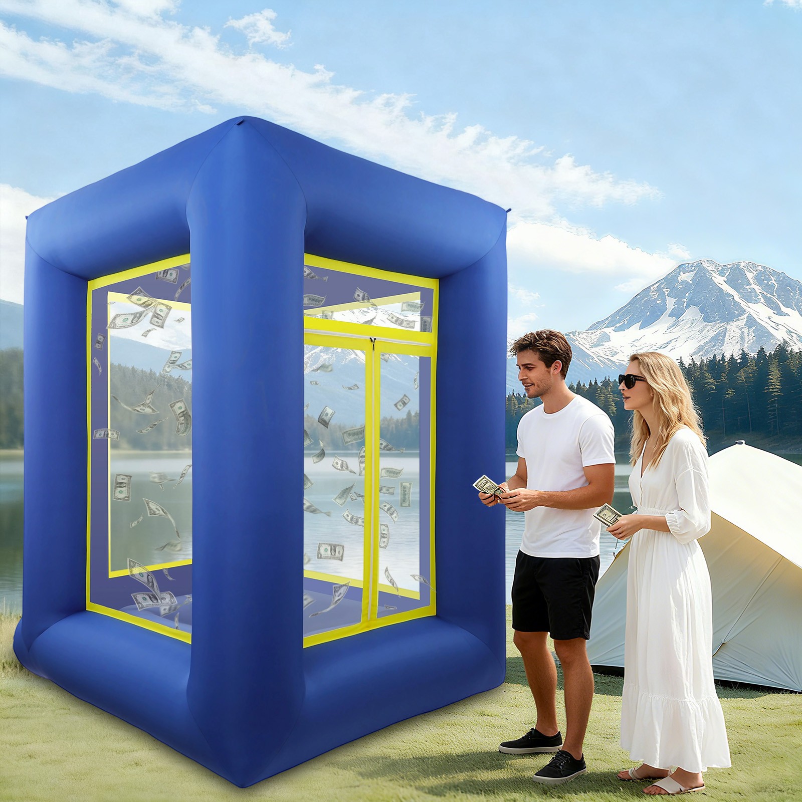 Inflatable Money Machine Booth Cash Grab Game Cube For Business Event Promotion