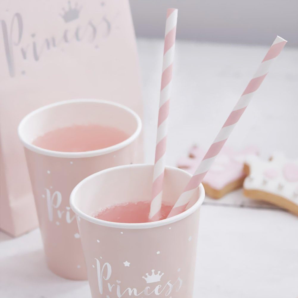 Biodegradable Pink Paper Straws, Pack of 100 Party Straws for Juice, Cocktail, S