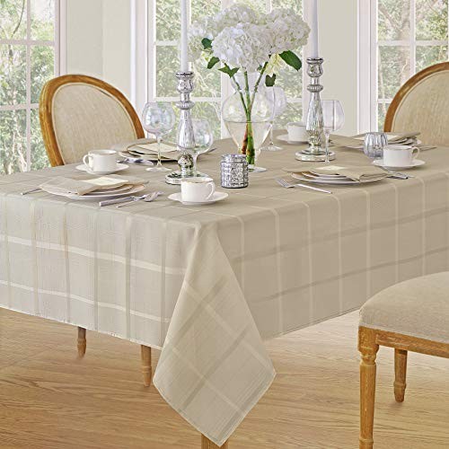 Elegance Plaid Contemporary Woven Solid Decorative 60 in x 144 in Oblong Beige